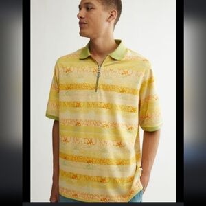 Urban Outfitters baggy zip polo yellow men shirt shoet sleeve XL